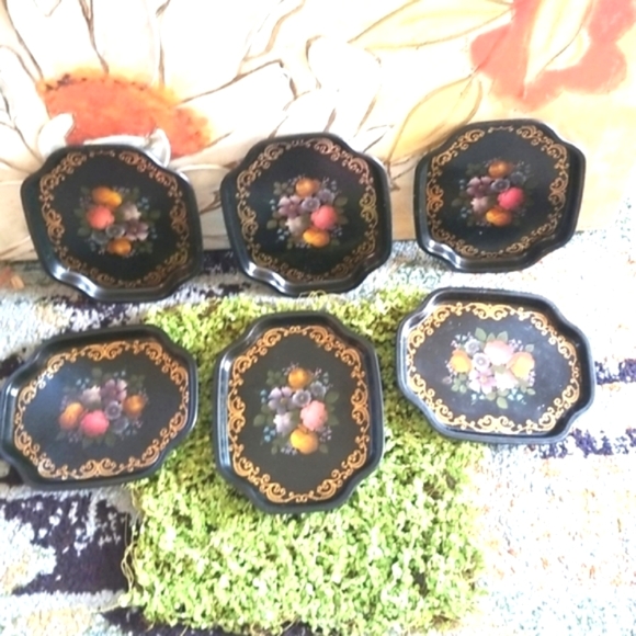 Restaurant TIPS Vtg Shabby England  Floral Decor BLACK Hang Candy Metal 6 Trays - Picture 12 of 16